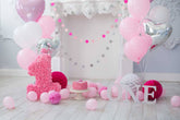 Pink Balloons And Fireplace For Baby 1 Birthday Photo Backdrop Shopbackdrop